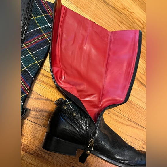 BURBERRY Vintage Black Leather & Classic Plaid Fabric Back Zip Up Boots 35.5 - Picture 3 of 7